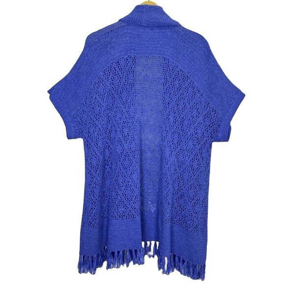 Ruby Rd Open Knit Crochet Cardigan Size 3X Open Kimono Fringe Boho Hippie Beachy - Picture 2 of 6
